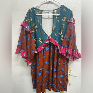 Anthropologie Multicolor Floral Ruffle Swing Dress